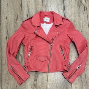 IRO Asheville Pink Leather moto biker Jacket sz 38